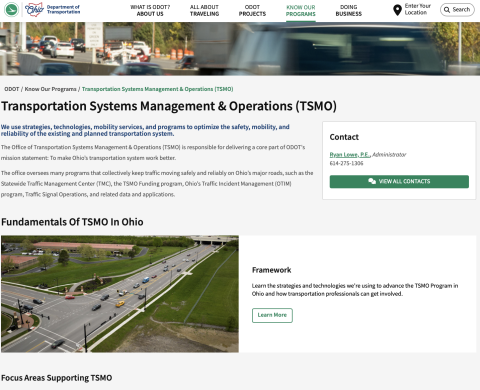 ODOT TSMO WEBSITE SCREENSHOT