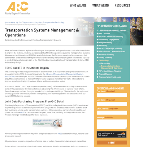 Atlanta Regional Commission TSMO website